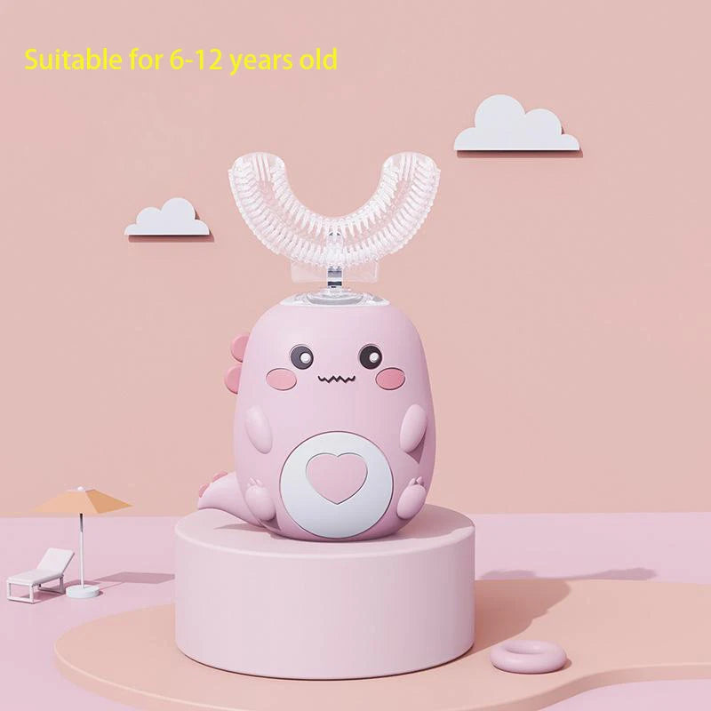 Brosse à dents électrique enfant en forme de U - Silicone de qualité alimentaire - Technologie sonique 360 - Étanche IPX7 - Rose/Bleu/Vert