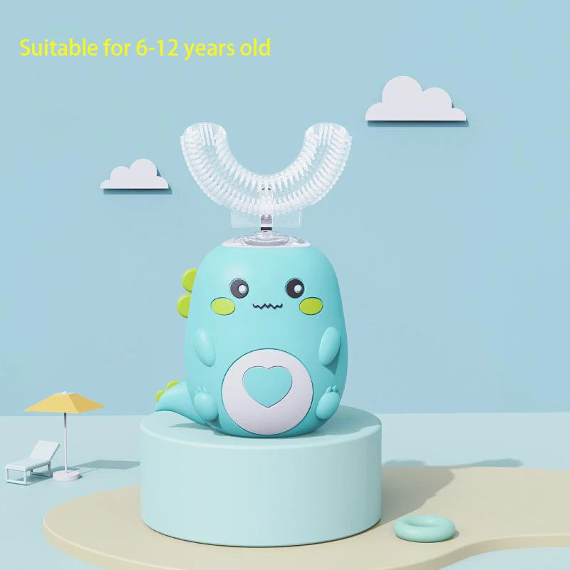 Brosse à dents électrique enfant en forme de U - Silicone de qualité alimentaire - Technologie sonique 360 - Étanche IPX7 - Rose/Bleu/Vert